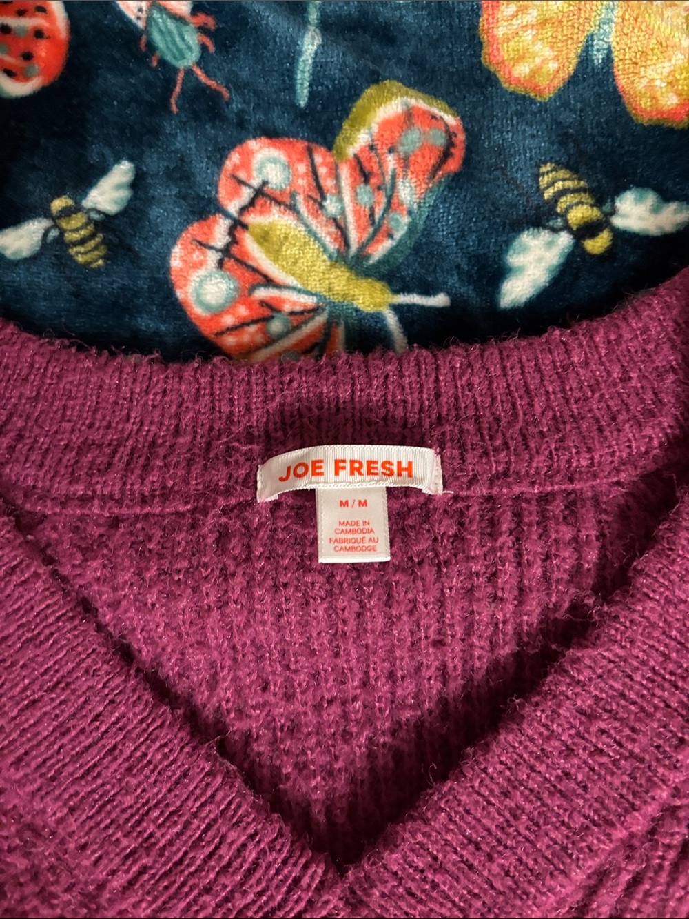 Joe Fresh Plum V-Neck Textured Knit Sweater - Picture 2 of 3